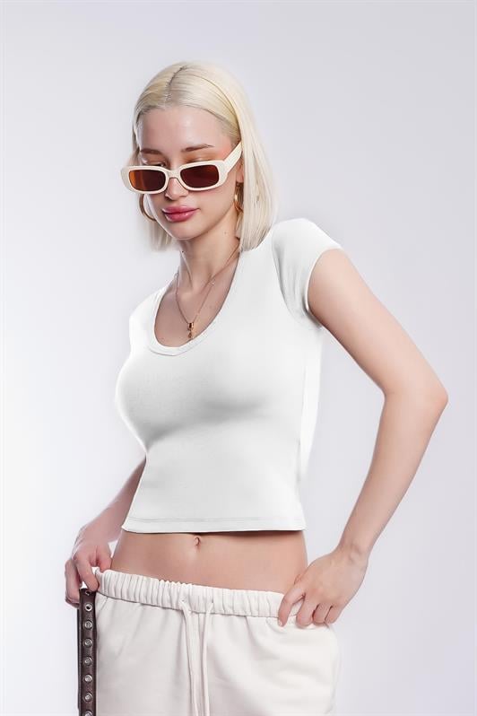 MDX White V Neck Basic Women's T-Shirt Mg2450 - Binghamton
