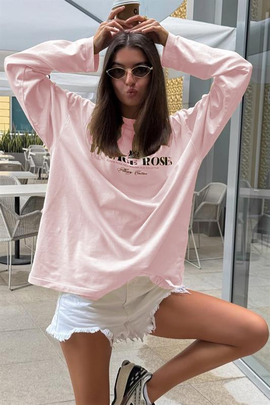 MDX Pembe %100 Pamuklu Baskılı Uzun Kollu Tişört Mg2451 - Crawley