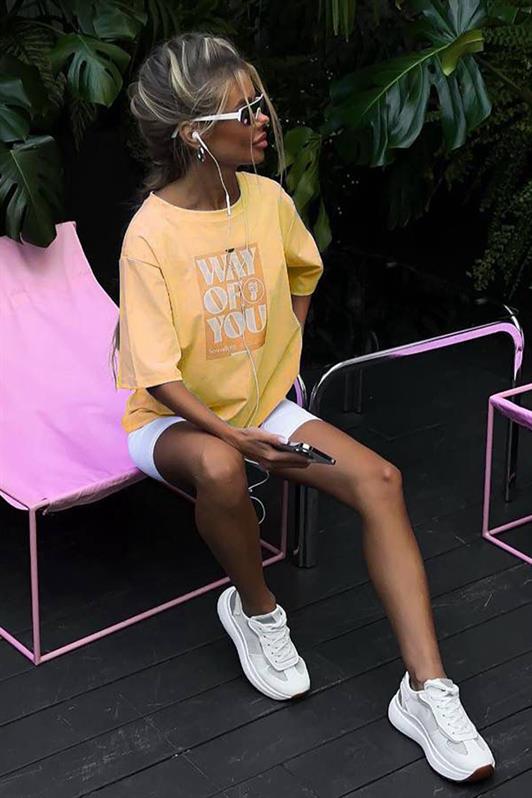 MDX Yellow Printed Oversized T-shirt with Bicycle Collar MG1999 - Medicine Hat