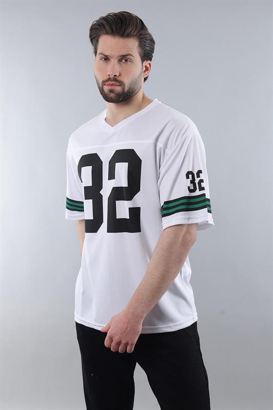 MDX White Printed V-Neck Men's T-Shirt E5838 - Bad Salzuflen