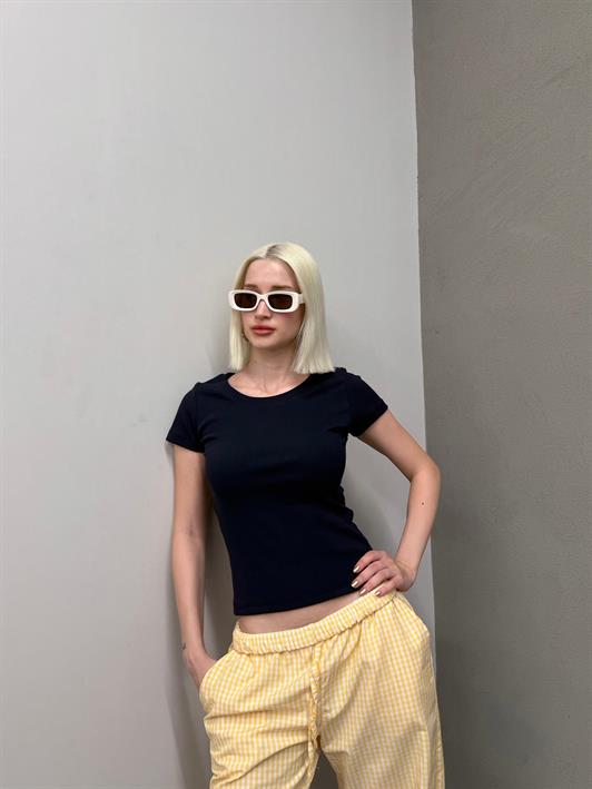 MDX Lacivert Geniş Yaka Fittili Basic Kadın T-shirt Mg2293 - Matera