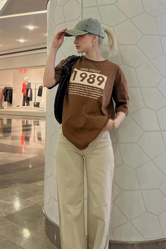 MDX Brown Printed Oversized T-shirt MG1977 - Charlottesville