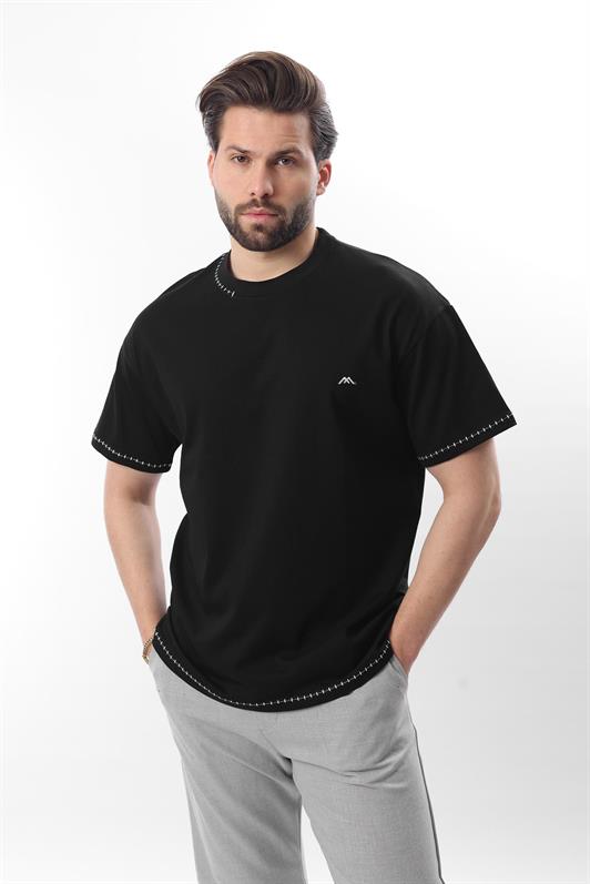 MDX Black Embroidered Detail Men's T-shirt E7112 - Central Islip