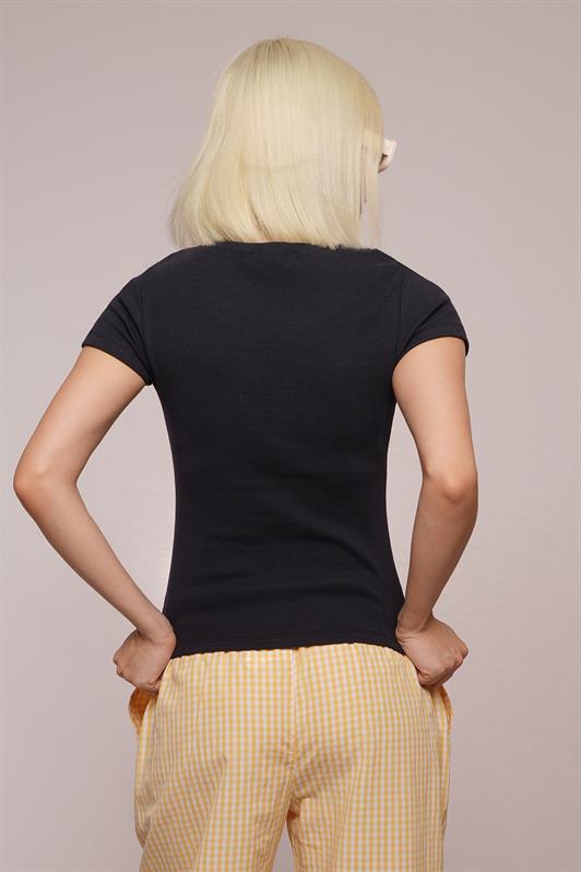 MDX Lacivert Geniş Yaka Fittili Basic Kadın T-shirt Mg2293 - Matera