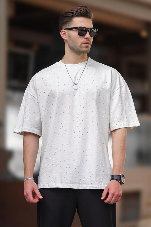 MDX Ecru Oversize Distressed Cotton T-shirt 7032 - Rotorua