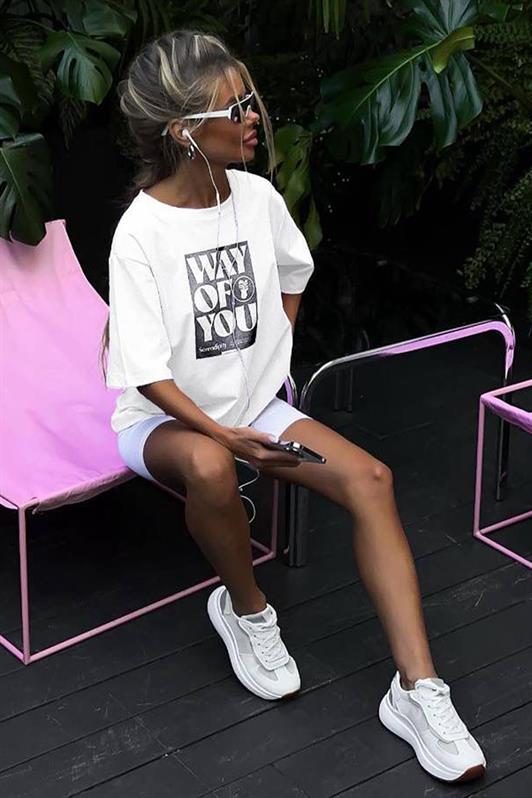 MDX White Printed Oversized T-shirt with Bicycle Collar MG1999 - Rio Tinto