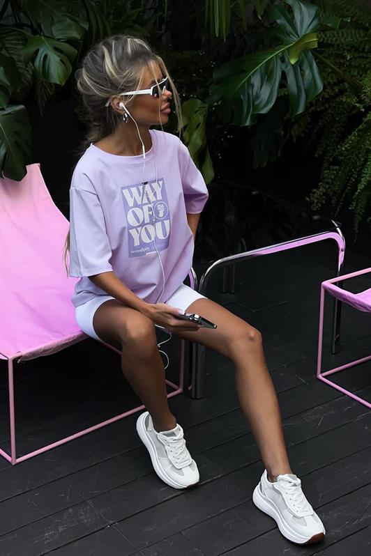 MDX Purple Printed Oversized T-shirt with Bicycle Collar MG1999 - Radebeul