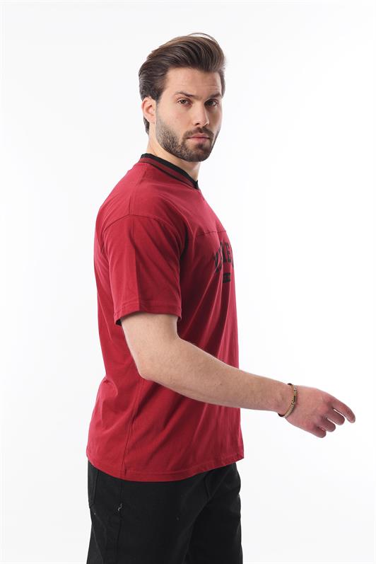MDX Burgundy V-Neck Printed Short Sleeve Oversized T-Shirt 7039 - Bobigny