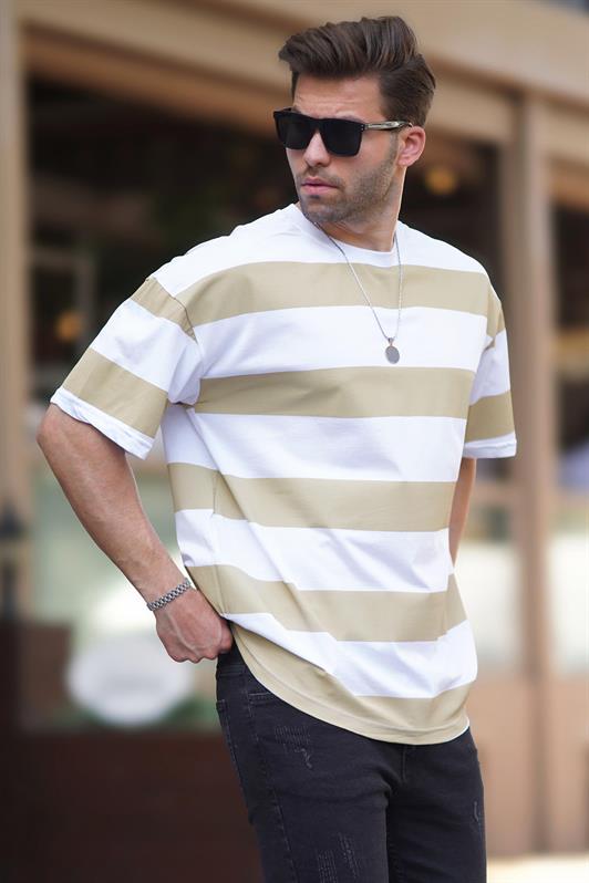 MDX Beige Oversize Color Block Bicycle Neck Short Sleeve T-Shirt 7030 - West Lafayette