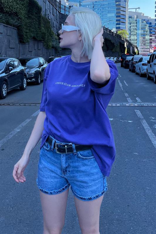 MDX Purple Oversized Back and Front Printed Bicycle Collar Short Sleeve T-Shirt MG2130 - Kentwood