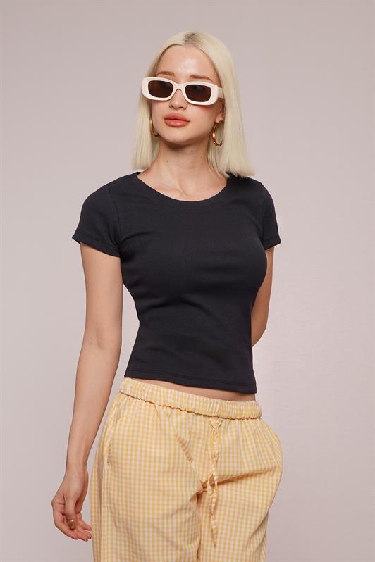 MDX Lacivert Geniş Yaka Fittili Basic Kadın T-shirt Mg2293 - Matera