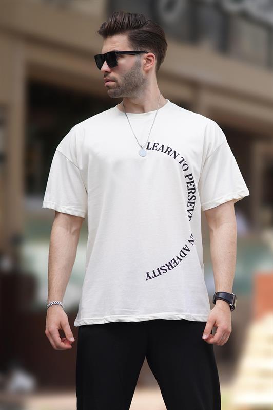 MDX Ecru Bicycle Collar Printed Short Sleeve Oversized T-shirt 7040 - Offenburg