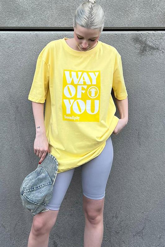 MDX Yellow Printed Oversized T-shirt with Bicycle Collar MG1999 - Medicine Hat