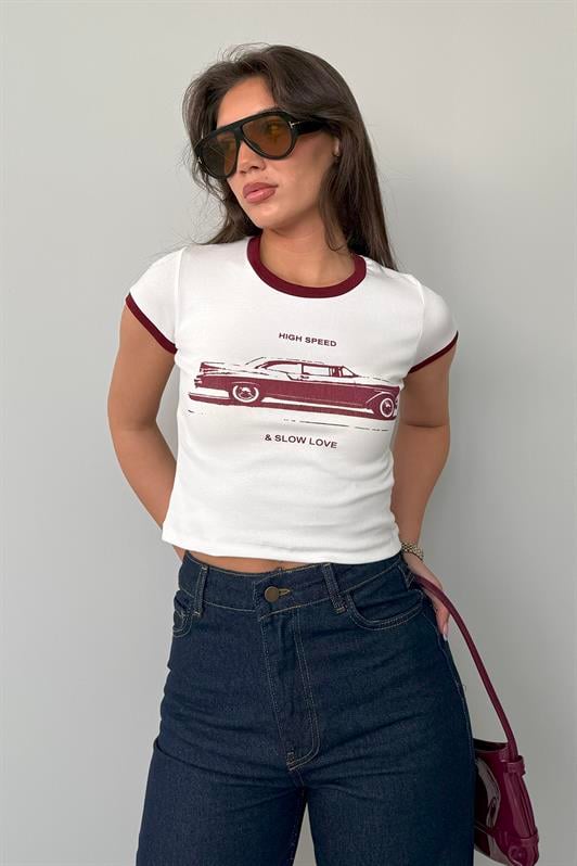 MDX White Printed Ribbed Women's T-shirt Mg2449 - Berdiansk