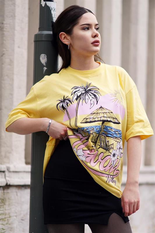 MDX Yellow Printed Bicycle Collar Women's T-Shirt MG1765 - Timişoara