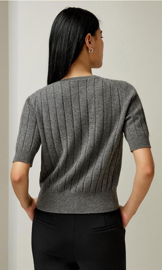 MDX Anthracite V-Neck Knitted Women's Sweater T-Shirt Mg2369 - Longview