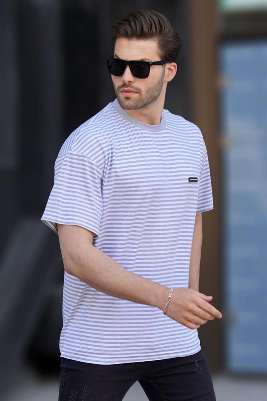 MDX Gray Bicycle Collar Striped Short Sleeve Men's T-shirt with Arm Detail 7031 - Drobeta-Turnu Severin
