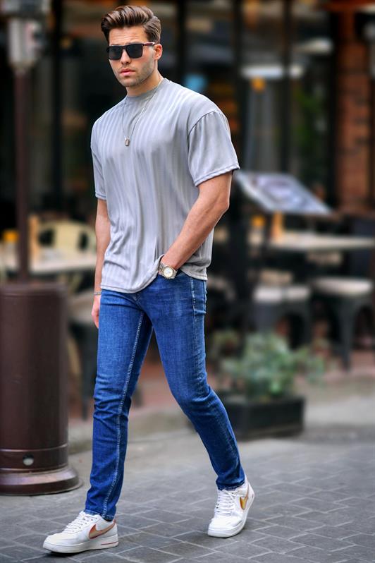 MDX Painted Gray Male Striped Oversized T-Shirt 6198 - Montélimar