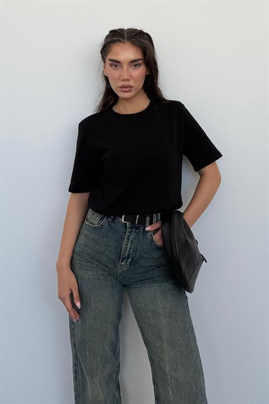 MDX Black 100% Cotton Padded Oversized Women's T-shirt Mg2442 - Ciudad Nezahualcóyotl