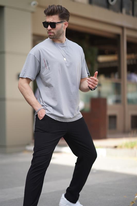 MDX Painted Gray Bicycle Collar Printed Short Sleeve Overfit T-shirt 7036 - Acaxochitlán