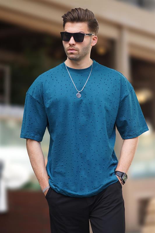 MDX Petrol Blue Oversize Distressed Detail Cotton T-shirt 7032 - Allen