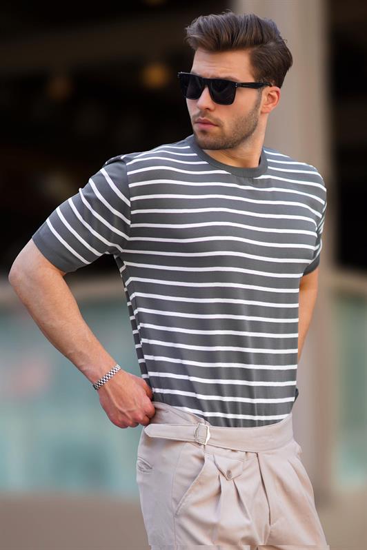 MDX Smoke Bicycle Neck Striped Short Sleeve Men's T-Shirt 6884 - Leavenworth