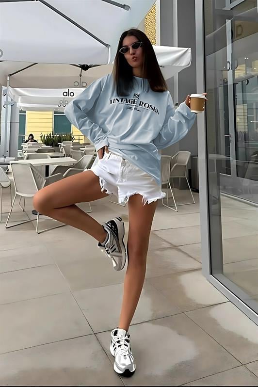 MDX Baby Blue Printed Long Sleeve T-Shirt Mg2451 - Kateríni