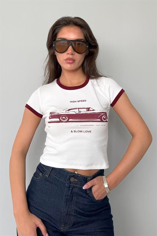 MDX White Printed Ribbed Women's T-shirt Mg2449 - Berdiansk
