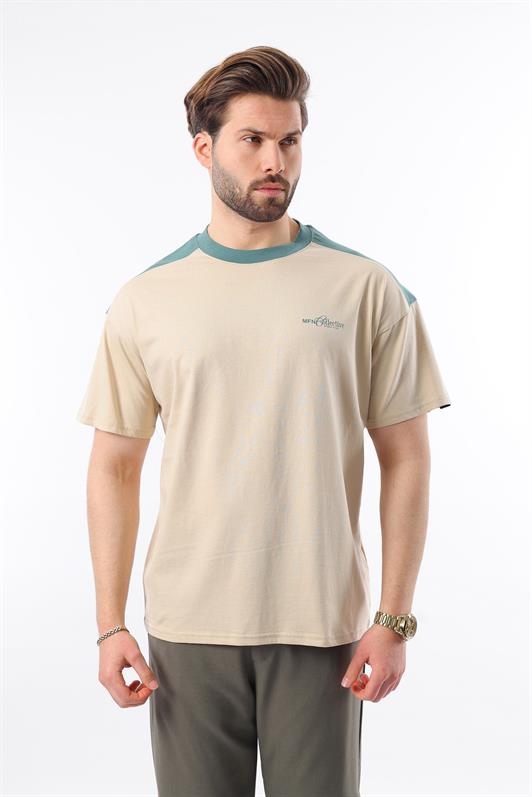 MDX Madmext Beige Bicycle Collar Printed Men's T-Shirt E7114 - Haverford