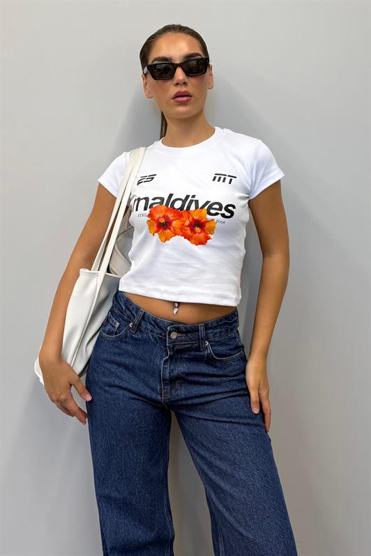 MDX Beyaz Baskılı Kadın Tişört Mg2490 - Davie