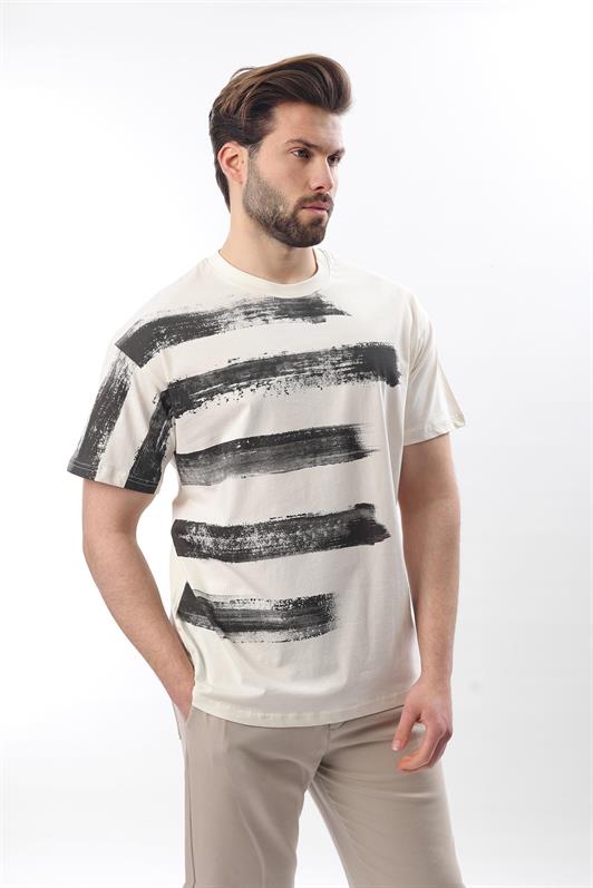 MDX Ecru Printed Regular Fit Men's T-shirt E7107 - Auxerre