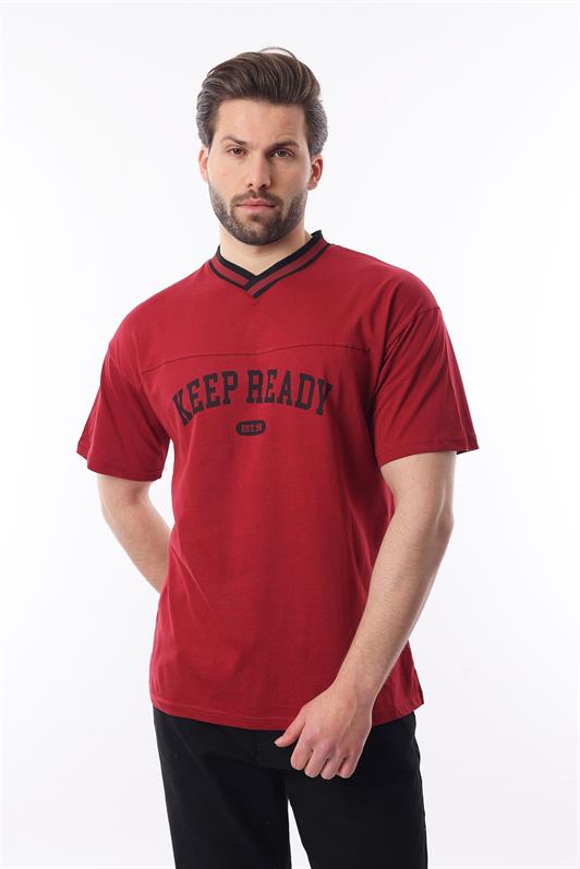 MDX Burgundy V-Neck Printed Short Sleeve Oversized T-Shirt 7039 - Bobigny