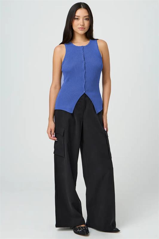 MDX Blue Zero Sleeve Buttoned Knit T-shirt MG2102 - Majadahonda