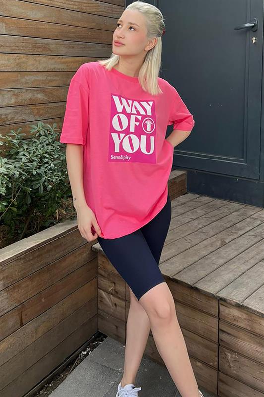 MDX Pink Printed Oversized T-shirt with Bicycle Collar MG1999 - Orizaba