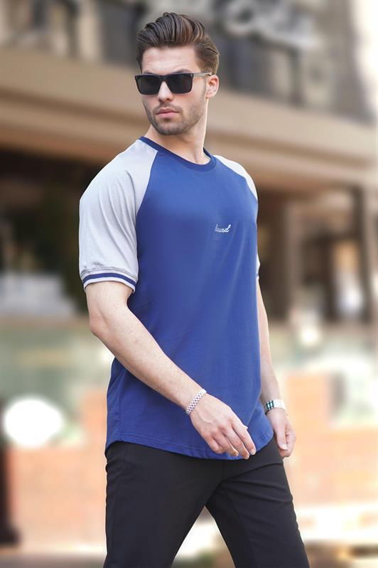 MDX Navy Blue Bicycle Collar Embroidered Detailed Short Sleeve Men's T-Shirt 7013 - Saint-Germain-en-Laye