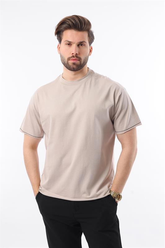 MDX Madmext Beige Bicycle Collar Basic Men's T-Shirt E7105 - Zaanstad