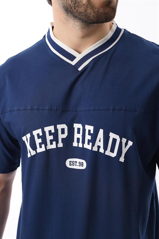 MDX Navy Blue V-Neck Printed Short Sleeve Oversized T-Shirt 7039 - Del Rio