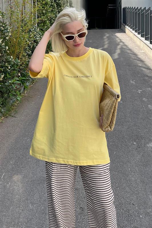 MDX Yellow Oversized Back and Front Printed Bicycle Collar Short Sleeve T-Shirt MG2130 - Randallstown