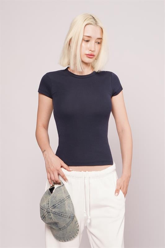 MDX Navy Blue Bicycle Collar Basic Women's T-shirt Mg2479 - Mixquiahuala de Juarez