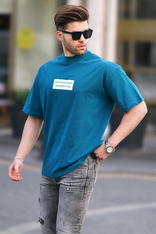 MDX Petrol Blue Fake Turtle Neck Oversized Men's T-shirt 7005 - Coatepec