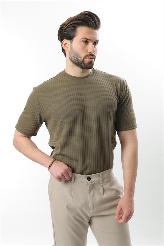 MDX Haki Melange Line Design Crew Neck Men's T-shirt E7122 - Sintra