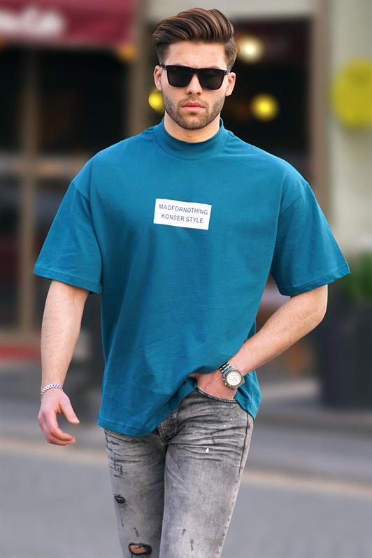 MDX Petrol Blue Fake Turtle Neck Oversized Men's T-shirt 7005 - Coatepec