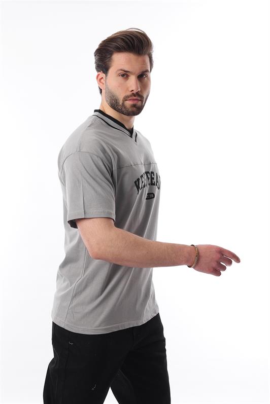 MDX Painted Gray V-Neck Printed Short Sleeve Overfit T-Shirt 7039 - Santurce-Antiguo
