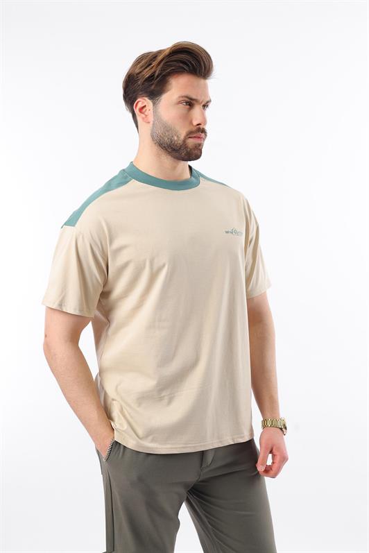 MDX Madmext Beige Bicycle Collar Printed Men's T-Shirt E7114 - Haverford