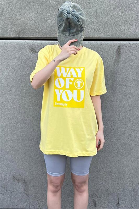 MDX Yellow Printed Oversized T-shirt with Bicycle Collar MG1999 - Medicine Hat