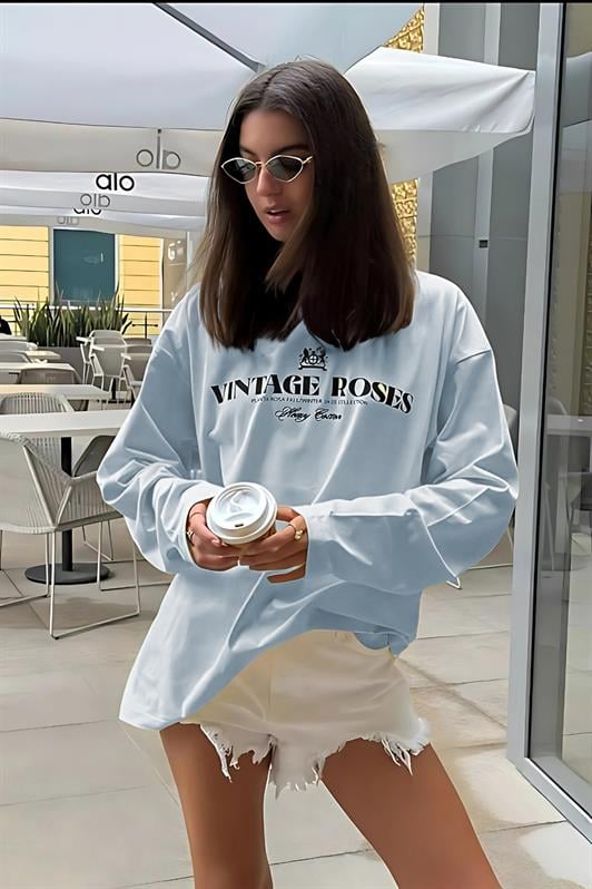 MDX Baby Blue Printed Long Sleeve T-Shirt Mg2451 - Kateríni