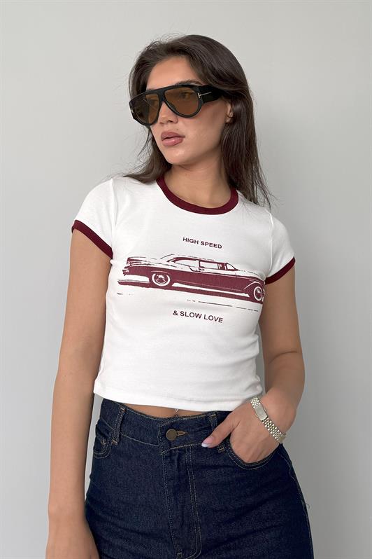 MDX White Printed Ribbed Women's T-shirt Mg2449 - Berdiansk