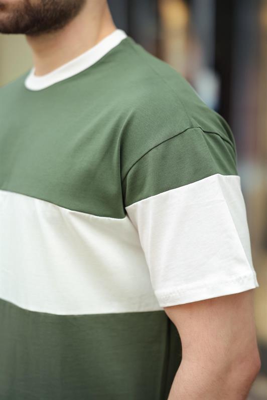 MDX Haki Oversize Color Block Bicycle Neck T-Shirt 7020 - Stains