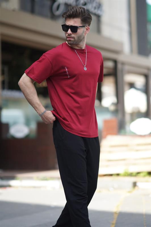 MDX Burgundy Bicycle Collar Printed Short Sleeve Overfit T-shirt 7036 - Lombard