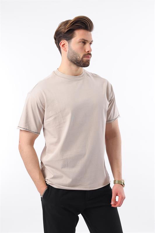 MDX Madmext Beige Bicycle Collar Basic Men's T-Shirt E7105 - Zaanstad